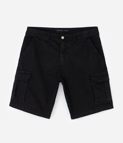 Bermuda Cargo em Sarja Lavada com Elastano e Detalhes de Cadarço