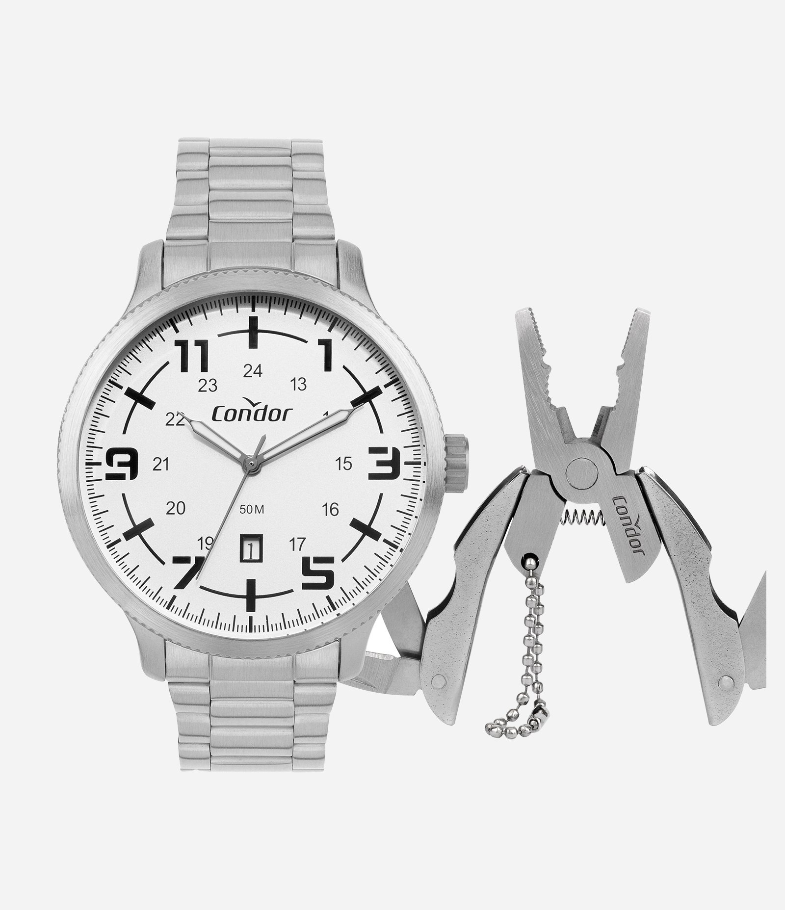 Kit Relógio Analógico Condor em Aço CO2115MYT K4K Prata 1