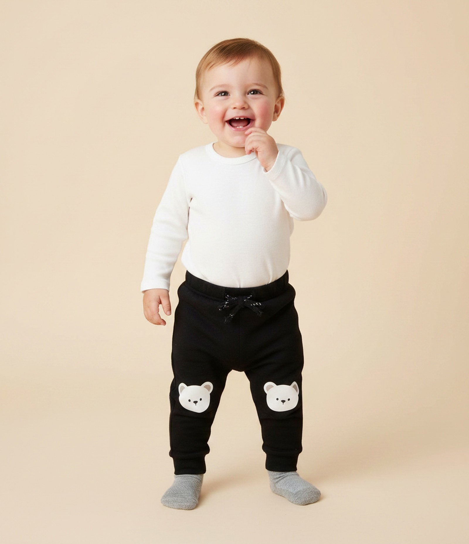 Calça Infantil Moletom com Felpa e Estampa de Urso – Tam 0 a 18 Meses Preto 1
