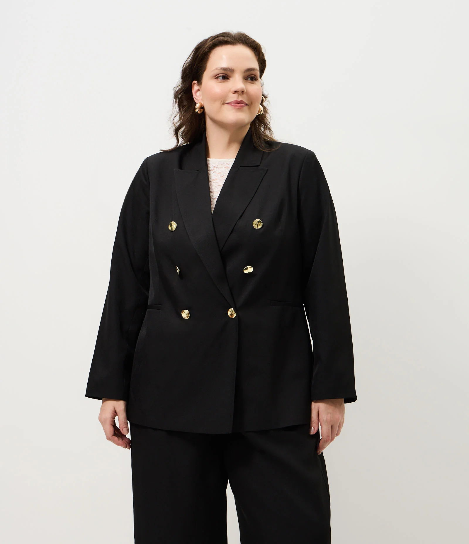 Blazer Alfaiatado com Botões Dourados Curve & Plus Size Preto 1