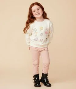 Casaco Infantil em Moletom com Bordado Floral  – Tam 1 a 6 Anos