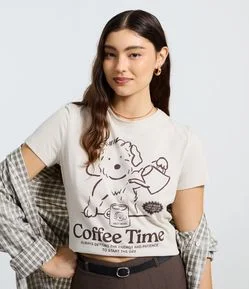 Camiseta T-shirt em Algodão com Estampa de Cachorrinho no Coffee Time