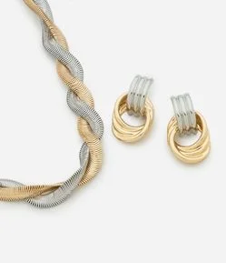Conjunto Colar Entrelaçado e Brincos com Formato de Nó