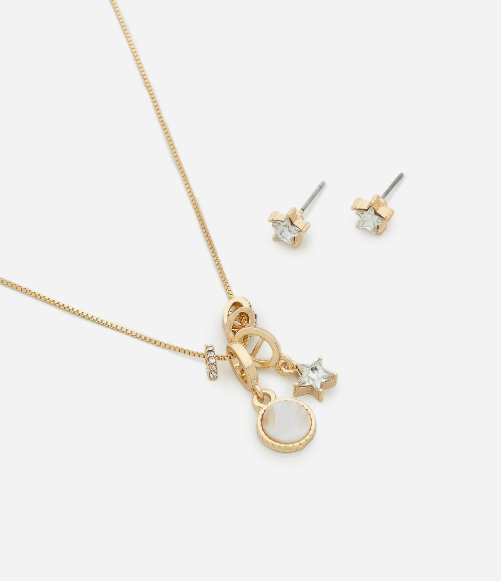 Conjunto de Colar e Brincos em Metal com Pingente de Estrela Dourado 1