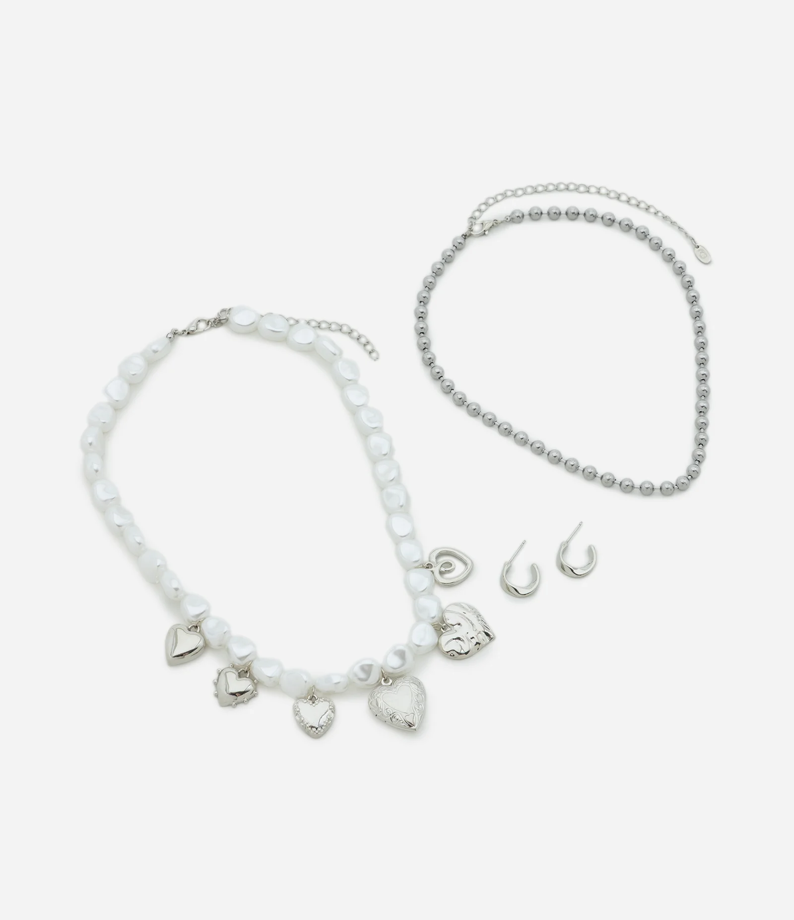Conjunto de Colar Camadas com Pérolas e Brincos Argola Prata 2