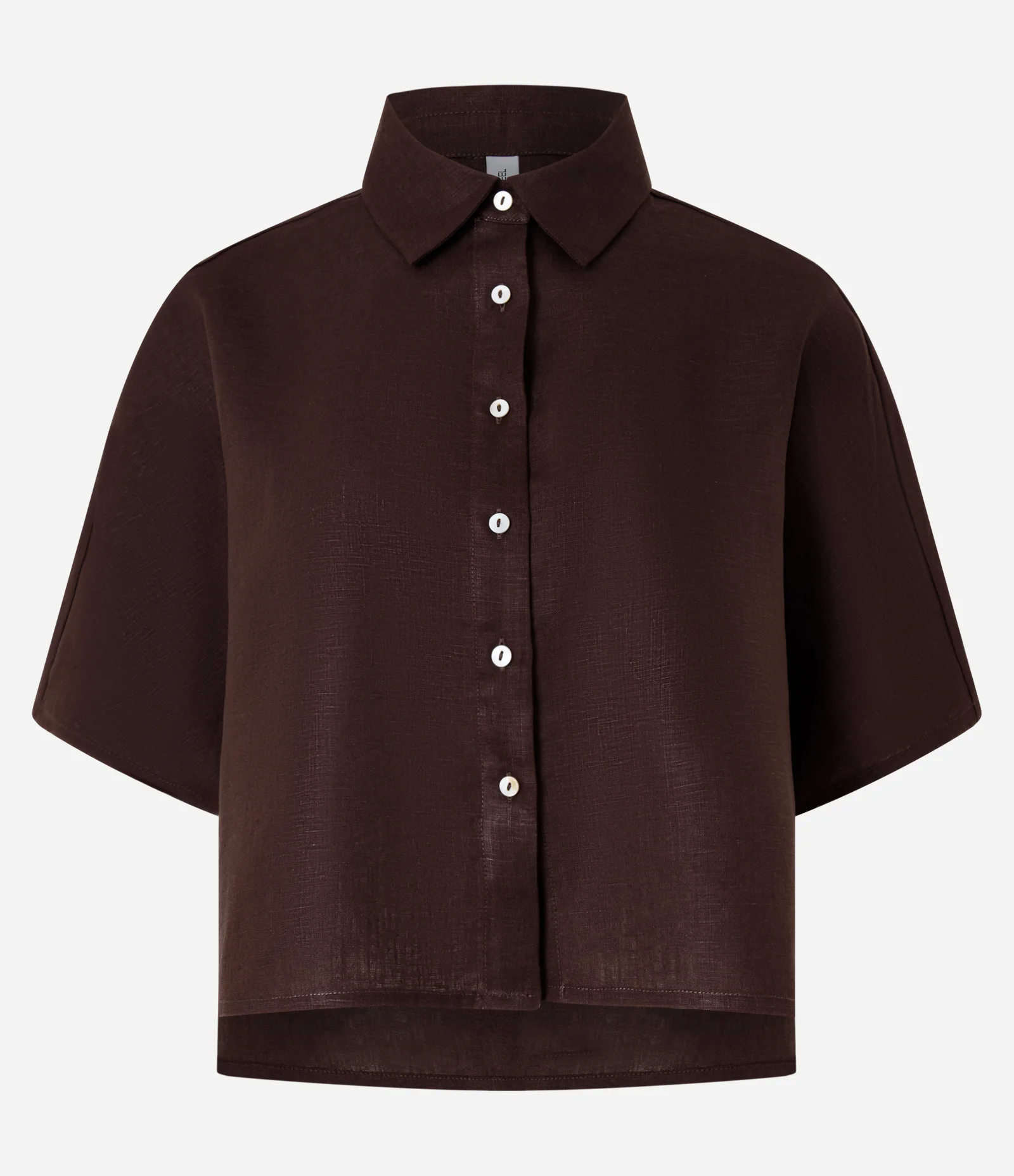 Camisa Manga Curta em Linho com Botões Contrastantes Marrom 1