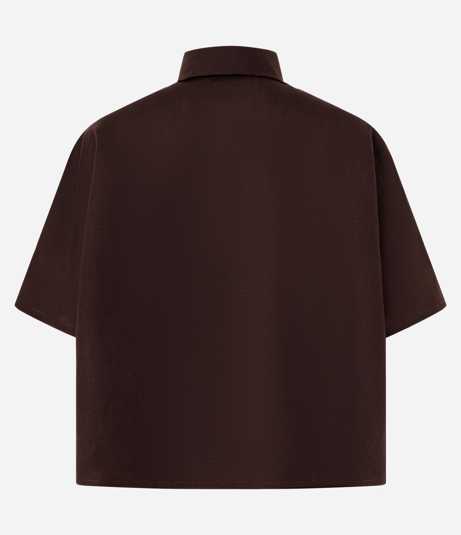 Camisa Manga Curta em Linho com Botões Contrastantes Marrom 3