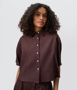 Camisa Manga Curta em Linho com Botões Contrastantes