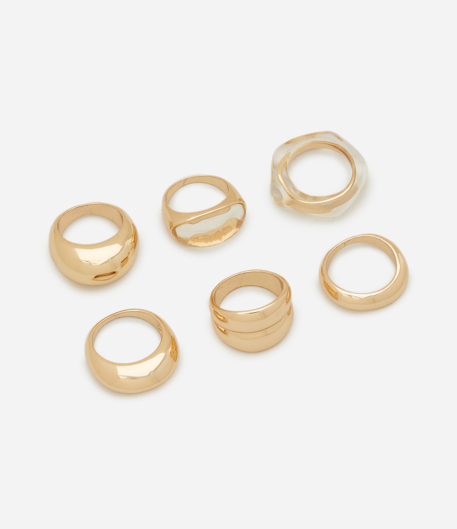Kit 06 Anéis em Metal e Resina com Designs Variados Dourado 1