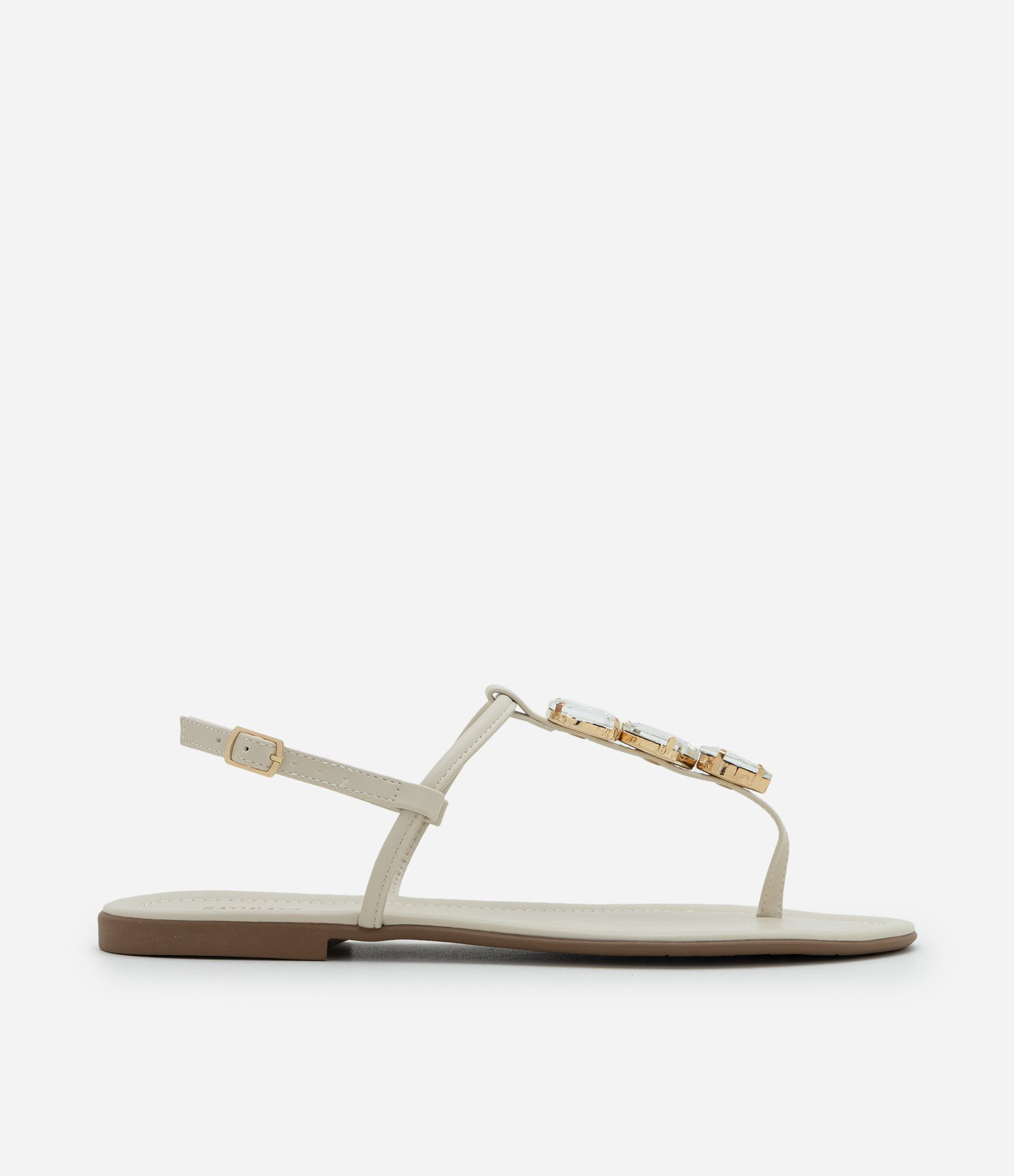 Sandália Rasteira com Tiras Finas e Pedras Off White 1