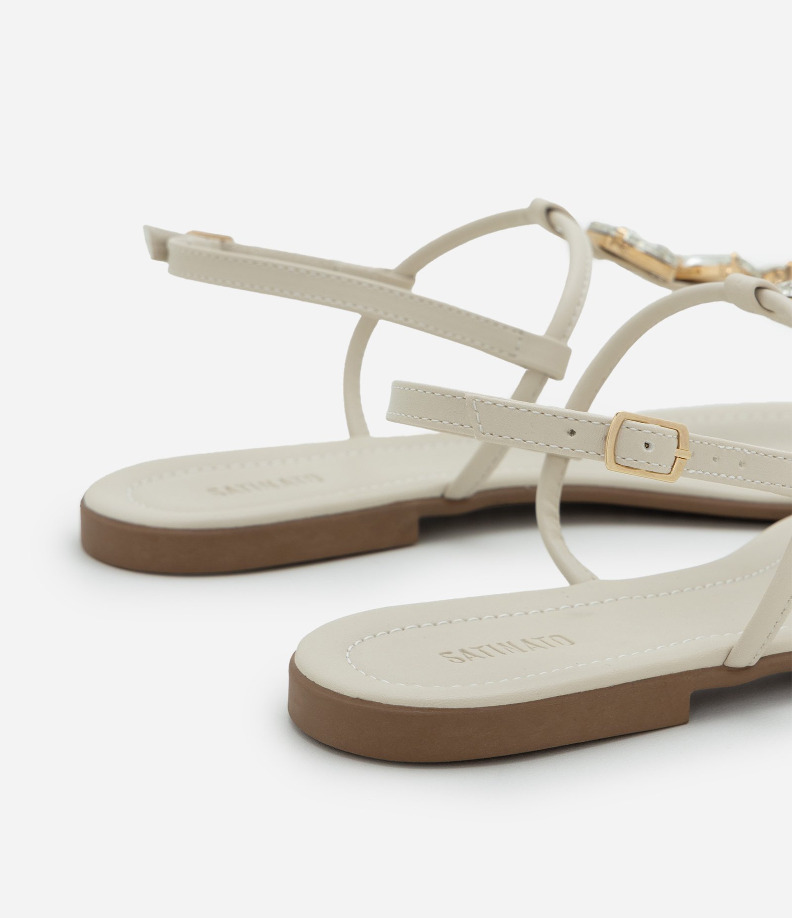 Sandália Rasteira com Tiras Finas e Pedras Off White 4