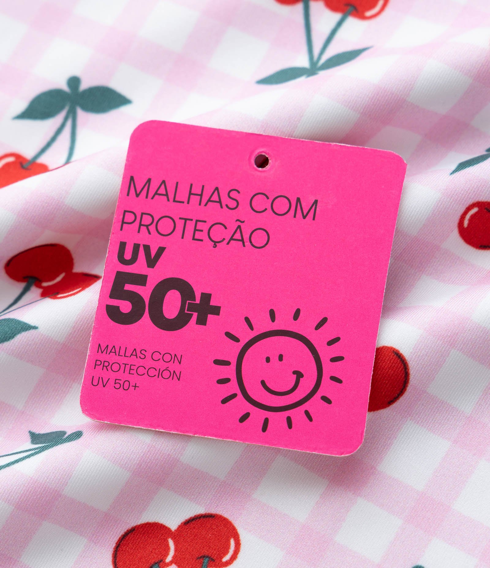 Maiô Manga Longa Infantil Estampa Cereja - Tam 1 a 4 Anos Rosa 3