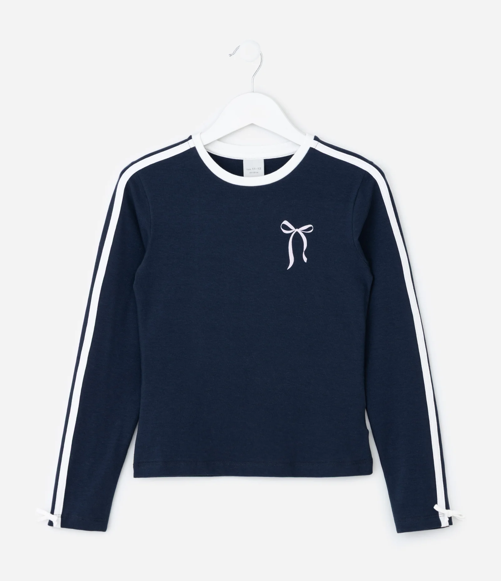 Blusa Infantil com Laço e Listras Contrastantes – Tam 5 a 14 Anos Azul Marinho 1