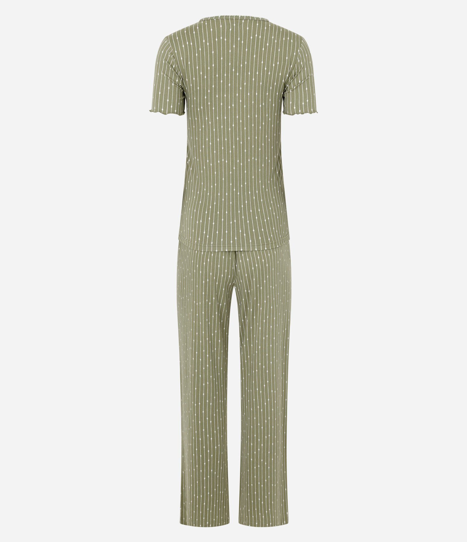 Pijama Longo em Peach Touch com Estampa Listrada Verde 3