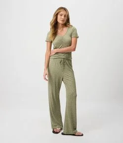 Pijama Longo em Peach Touch com Estampa Listrada