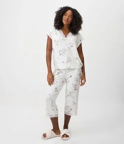 Pijama Curto em Peach Touch com Estampa Floral