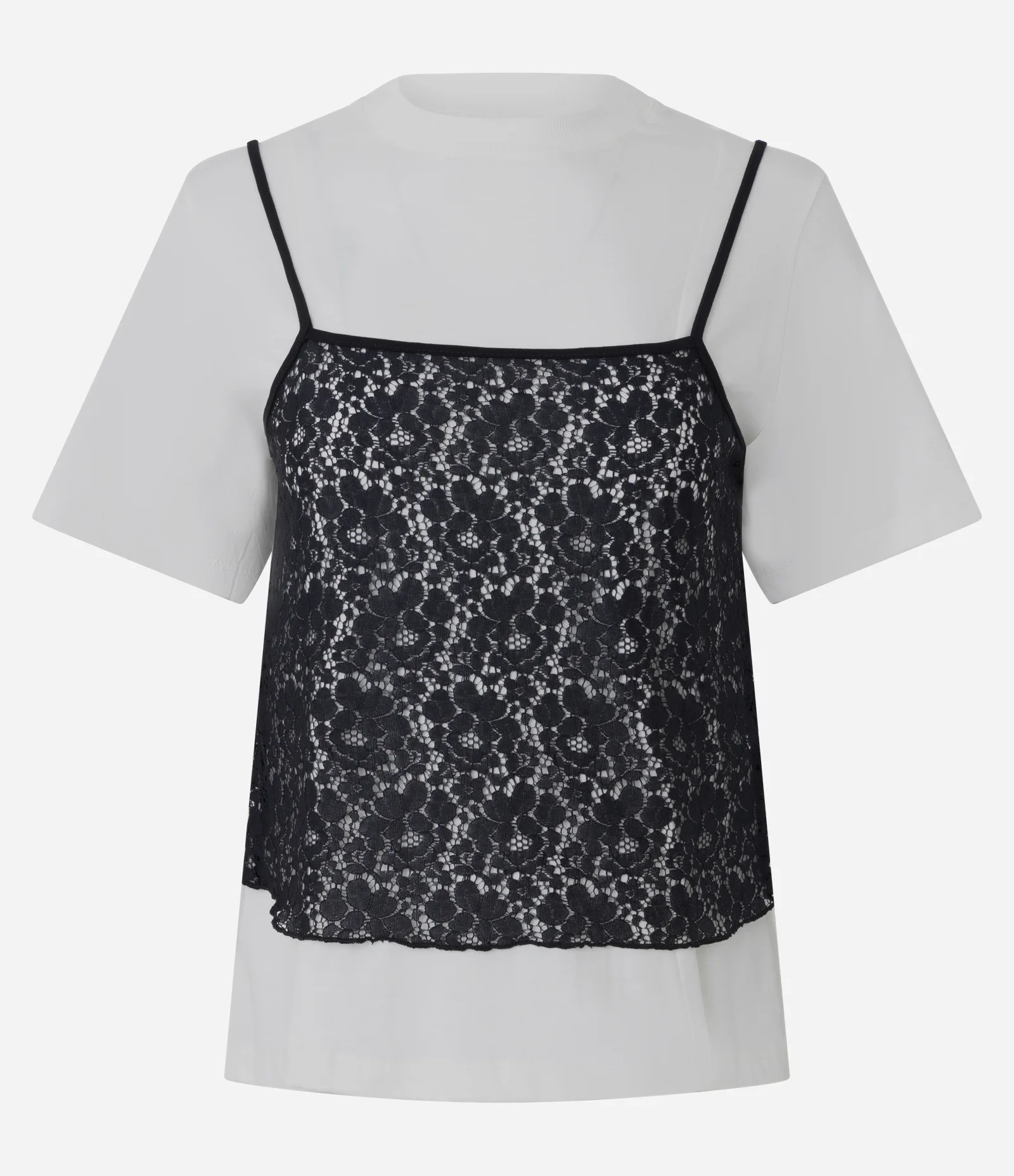 Blusa em Algodão com Regata de Renda Sobreposta Branco 1