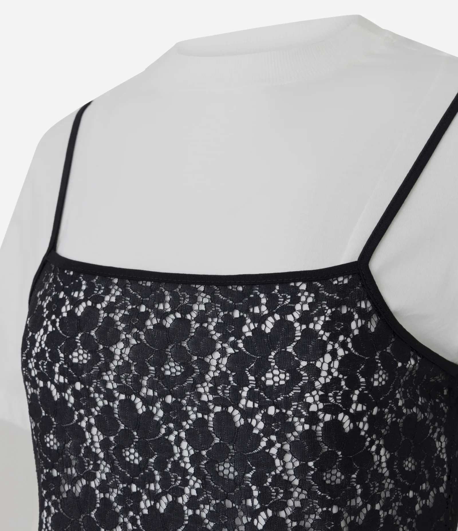 Blusa em Algodão com Regata de Renda Sobreposta Branco 2