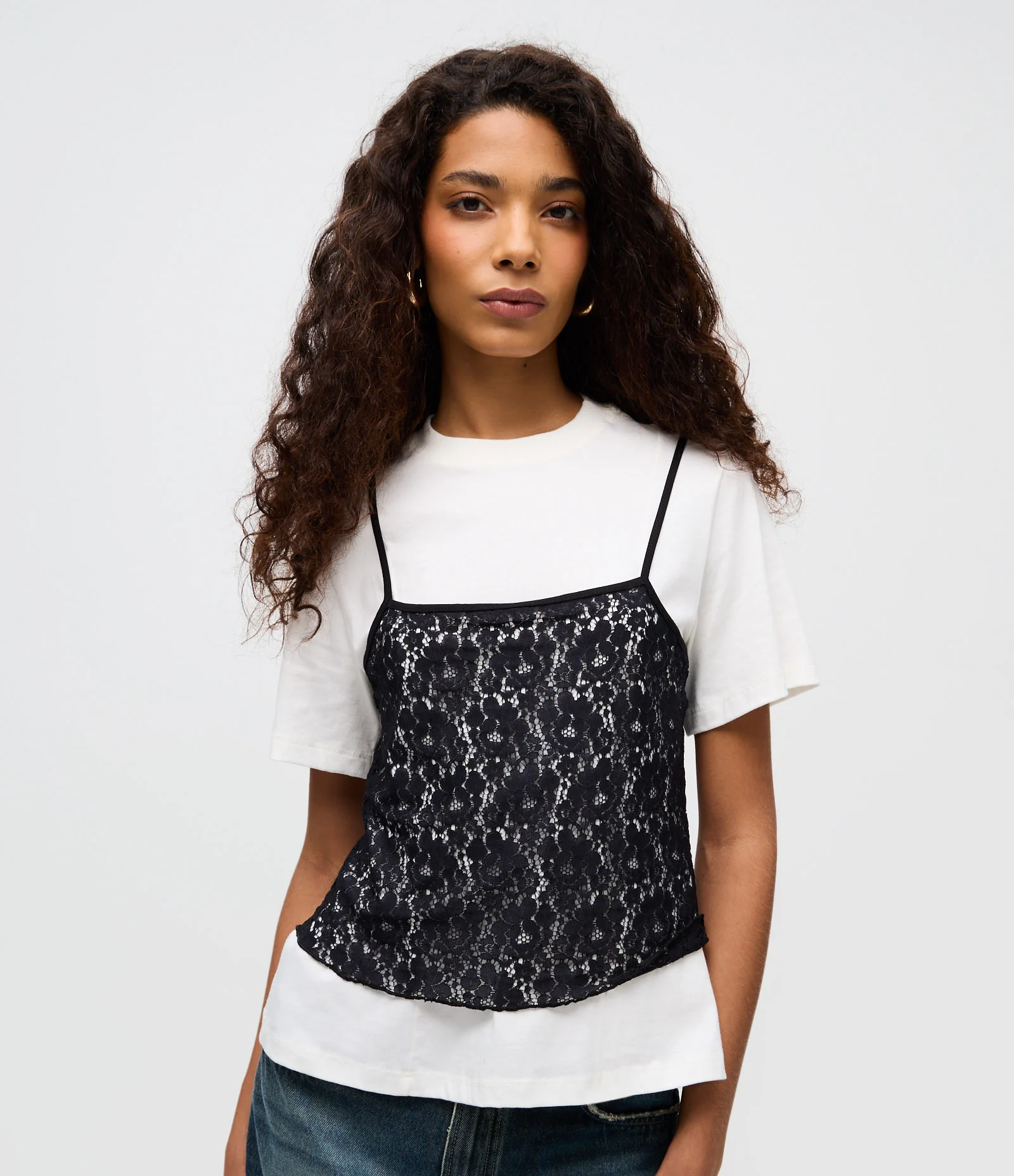 Blusa em Algodão com Regata de Renda Sobreposta Branco 1