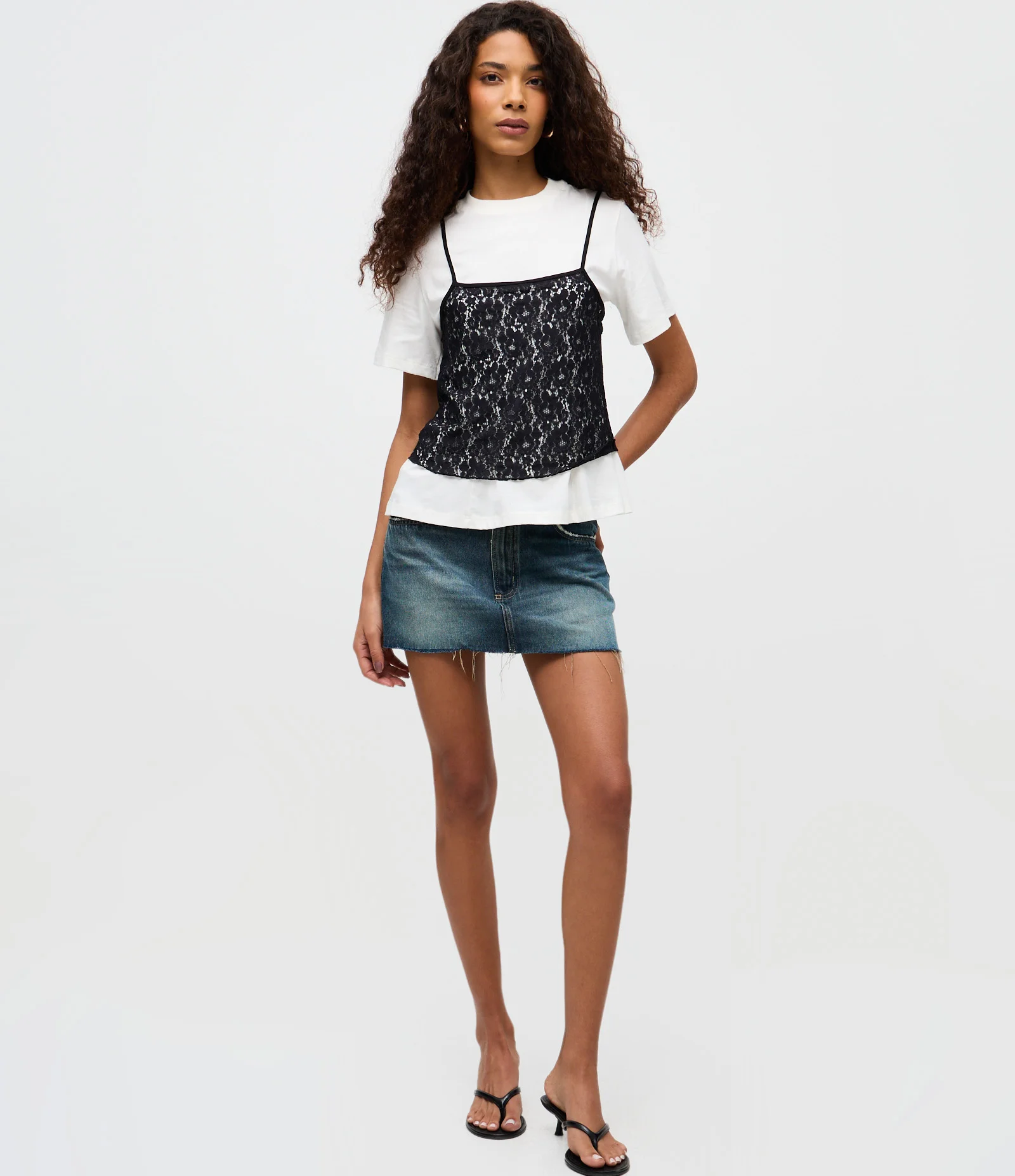 Blusa em Algodão com Regata de Renda Sobreposta Branco 2