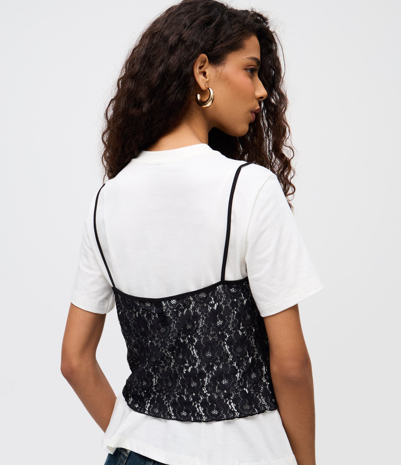 Blusa em Algodão com Regata de Renda Sobreposta Branco 3