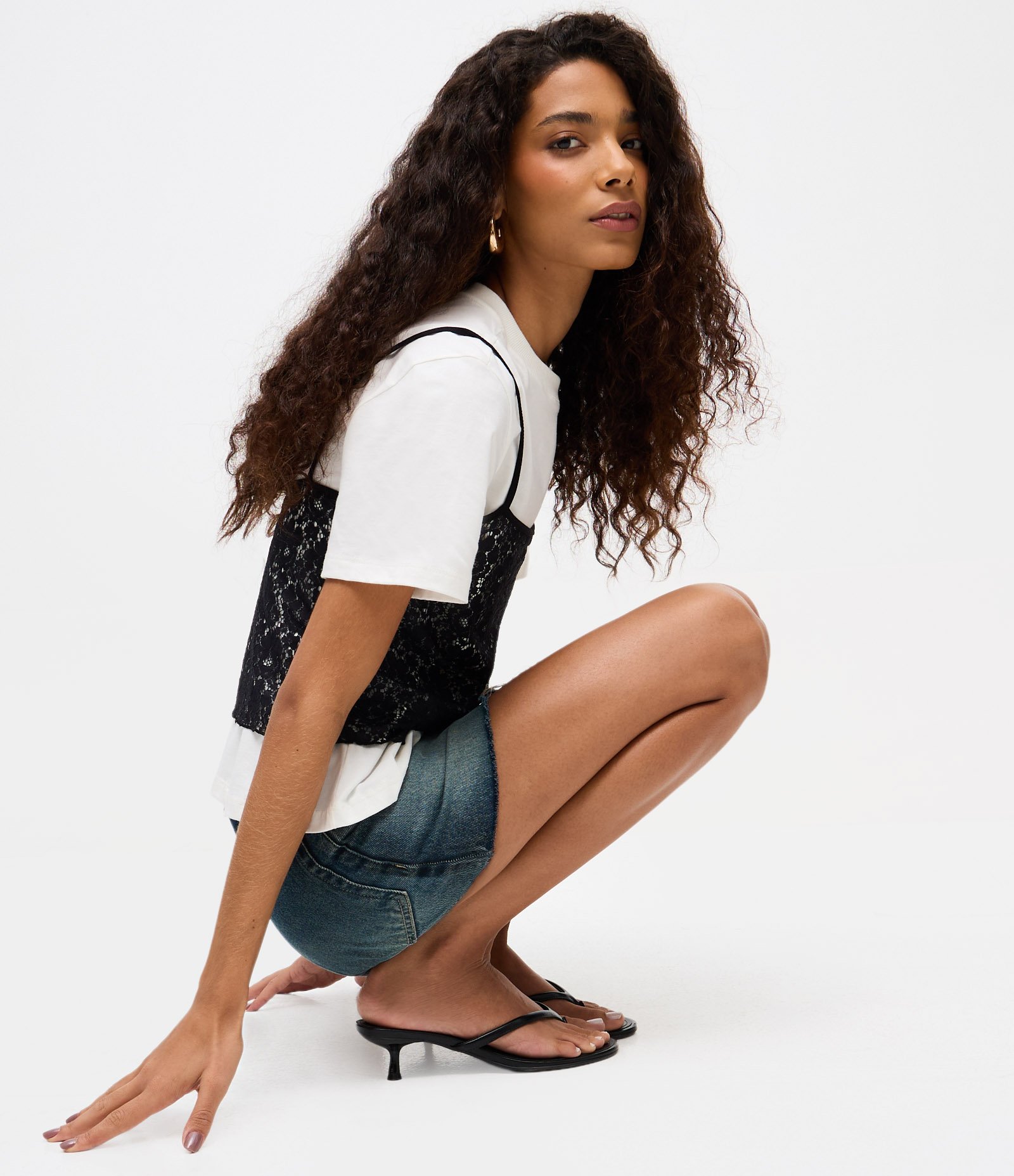 Blusa em Algodão com Regata de Renda Sobreposta Branco 4