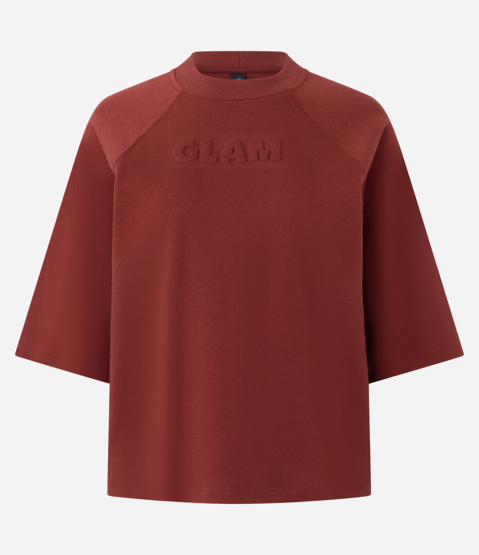 Camiseta Manga Raglan com Lettering Glam em Relevo Vermelho 1