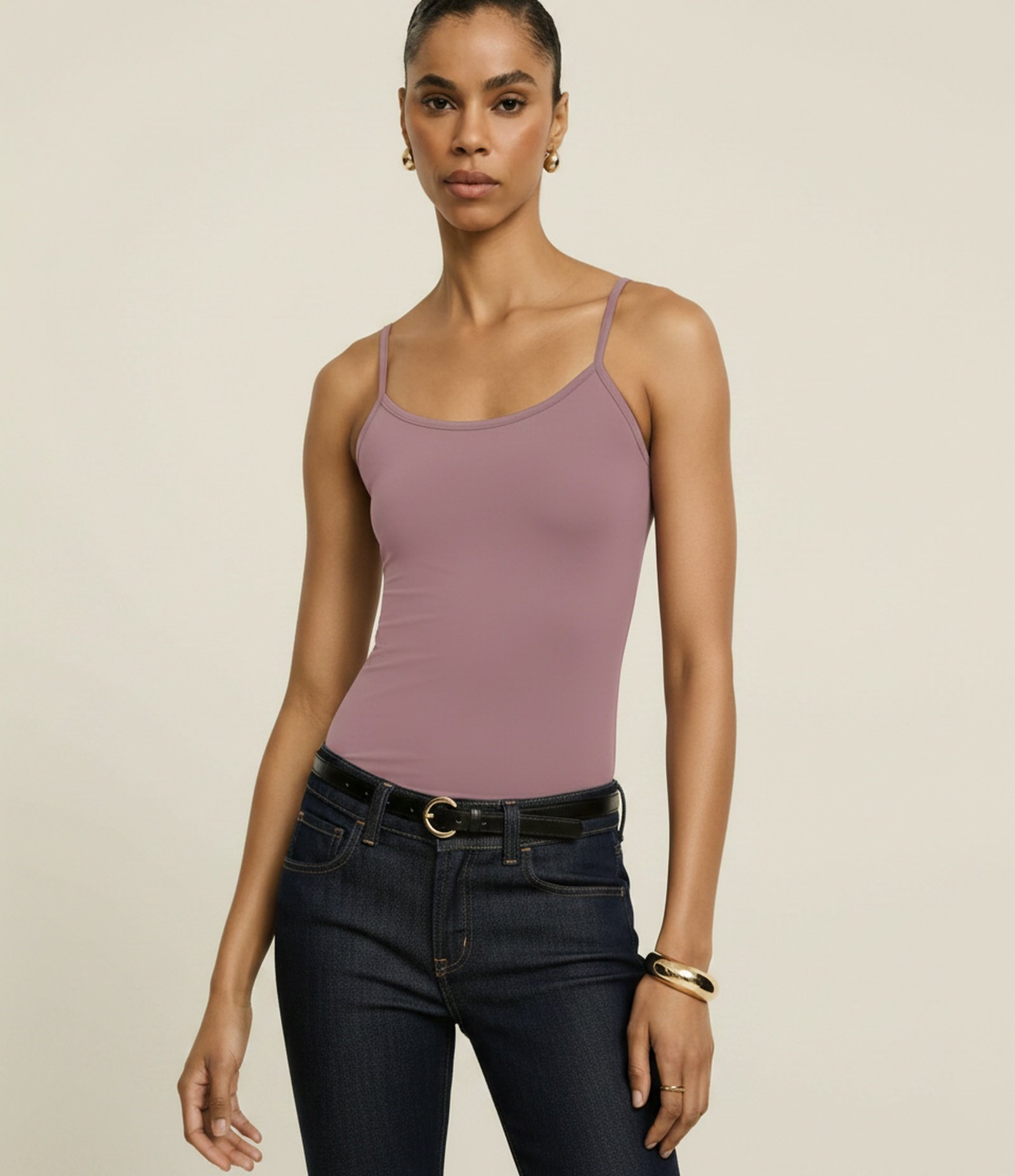 Blusa Básica em Poliamida com Alças Finas Lilás 1