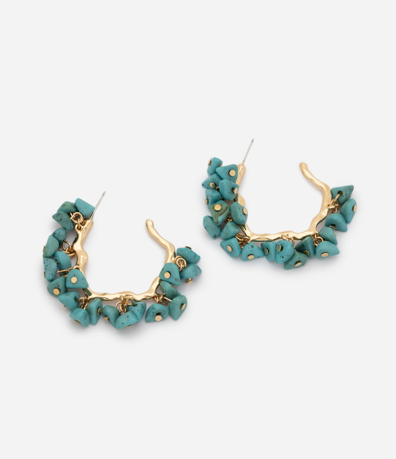 Brincos Argola com Pingentes de Cascalhos Dourado/Turquesa 2