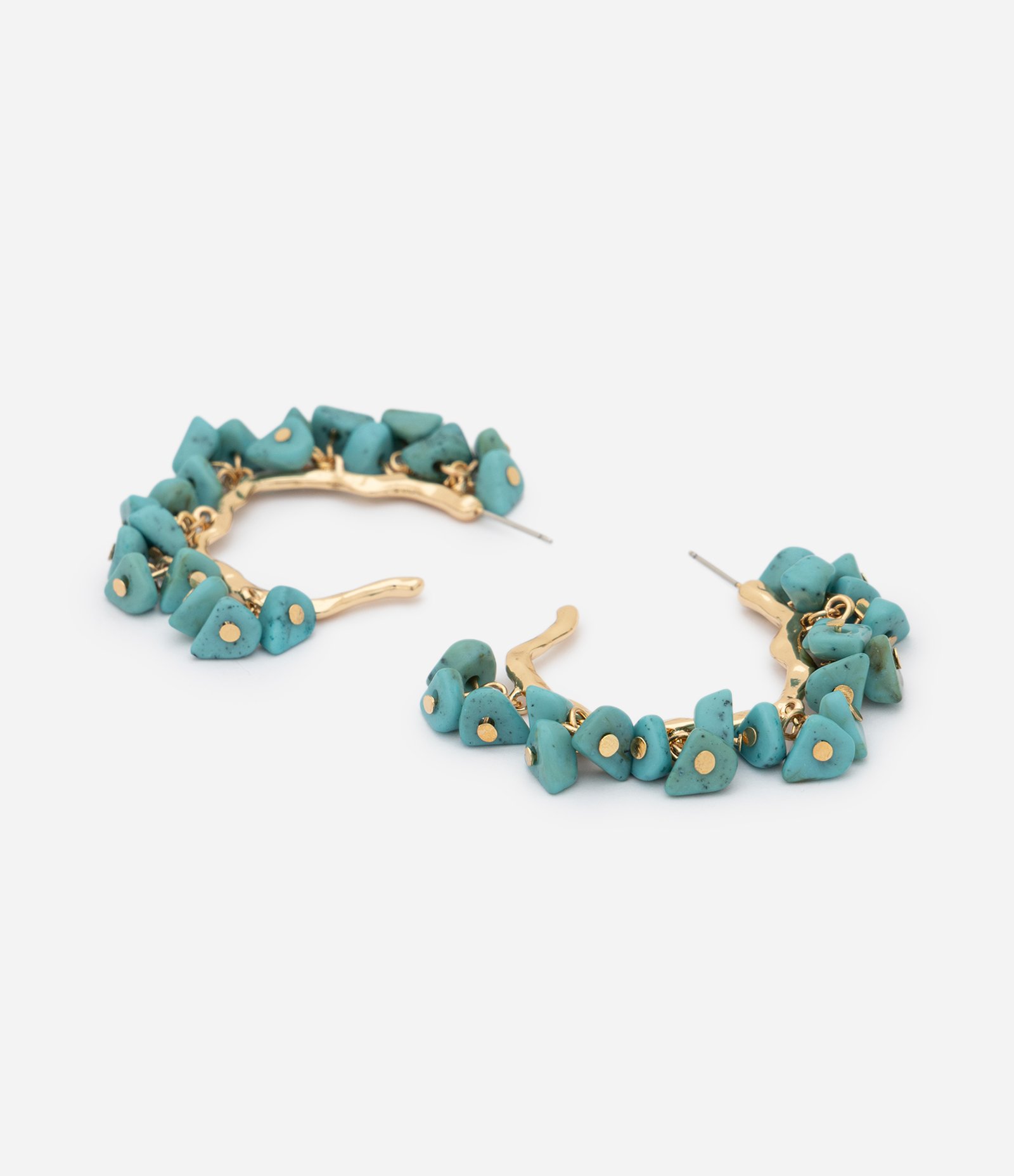 Brincos Argola com Pingentes de Cascalhos Dourado/Turquesa 3