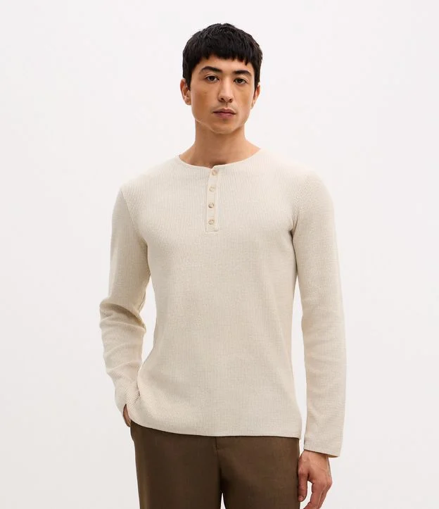 Camiseta Manga Longa Texturizado Henley