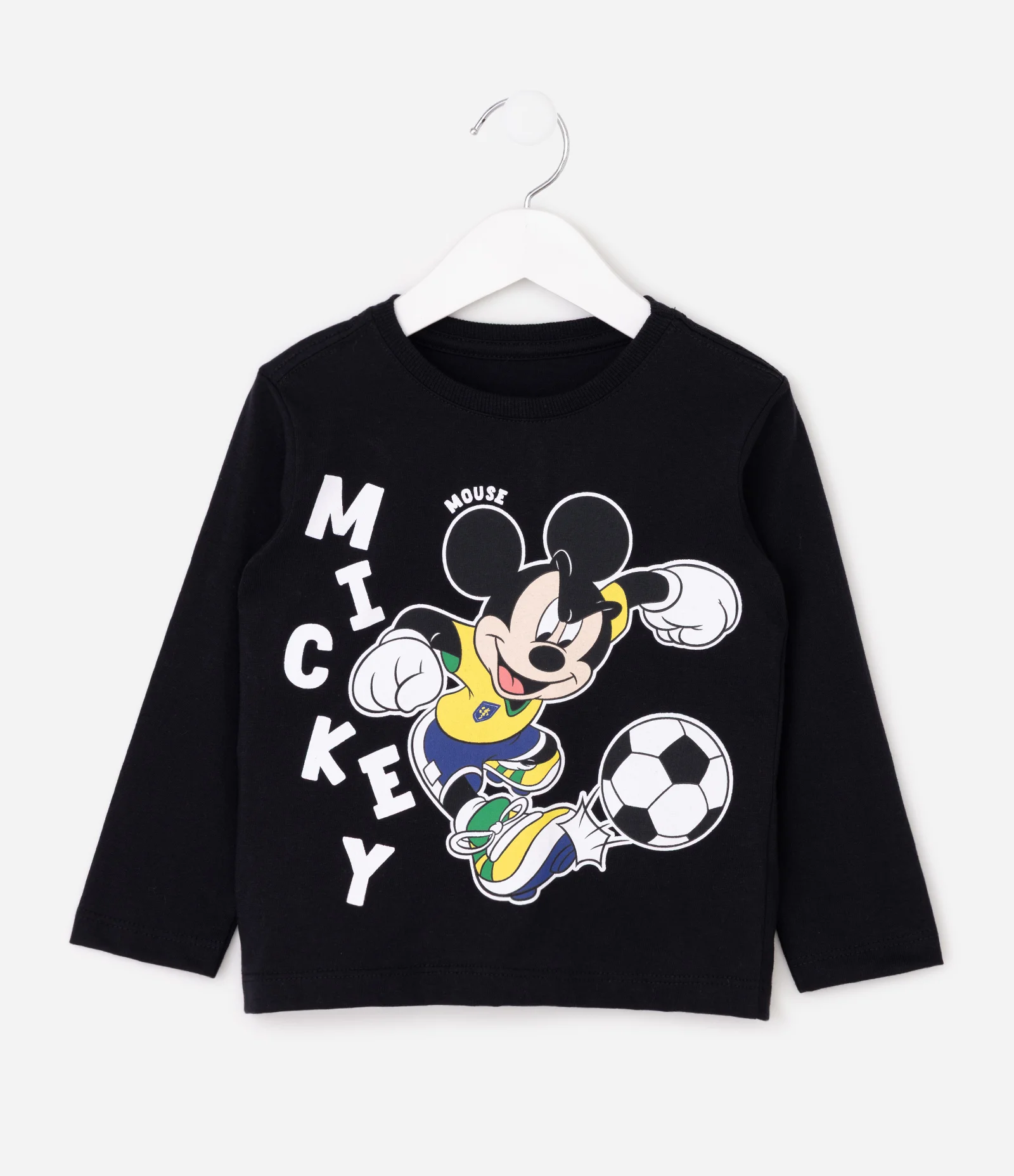 Camiseta Manga Longa Mickey Futebol - Tam 2 a 6 Anos Preto 1