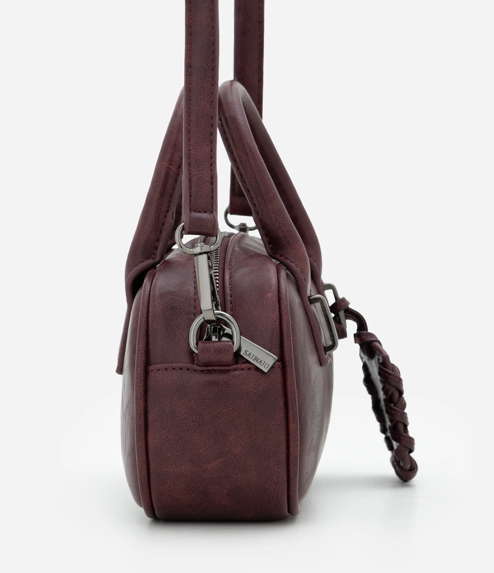 Bolsa Média em PU Estruturado com Alça Removível Vinho 2
