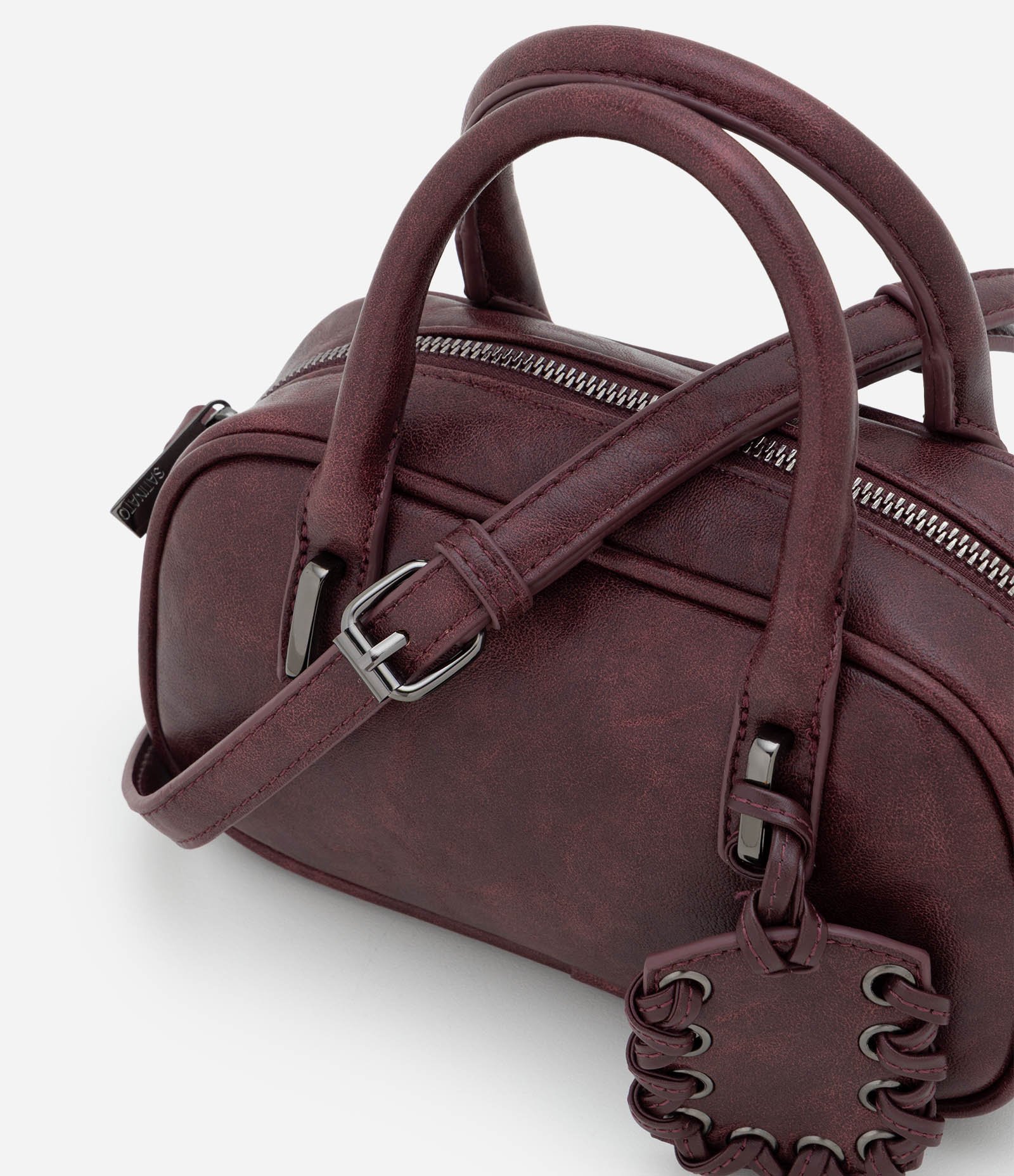 Bolsa Média em PU Estruturado com Alça Removível Vinho 5