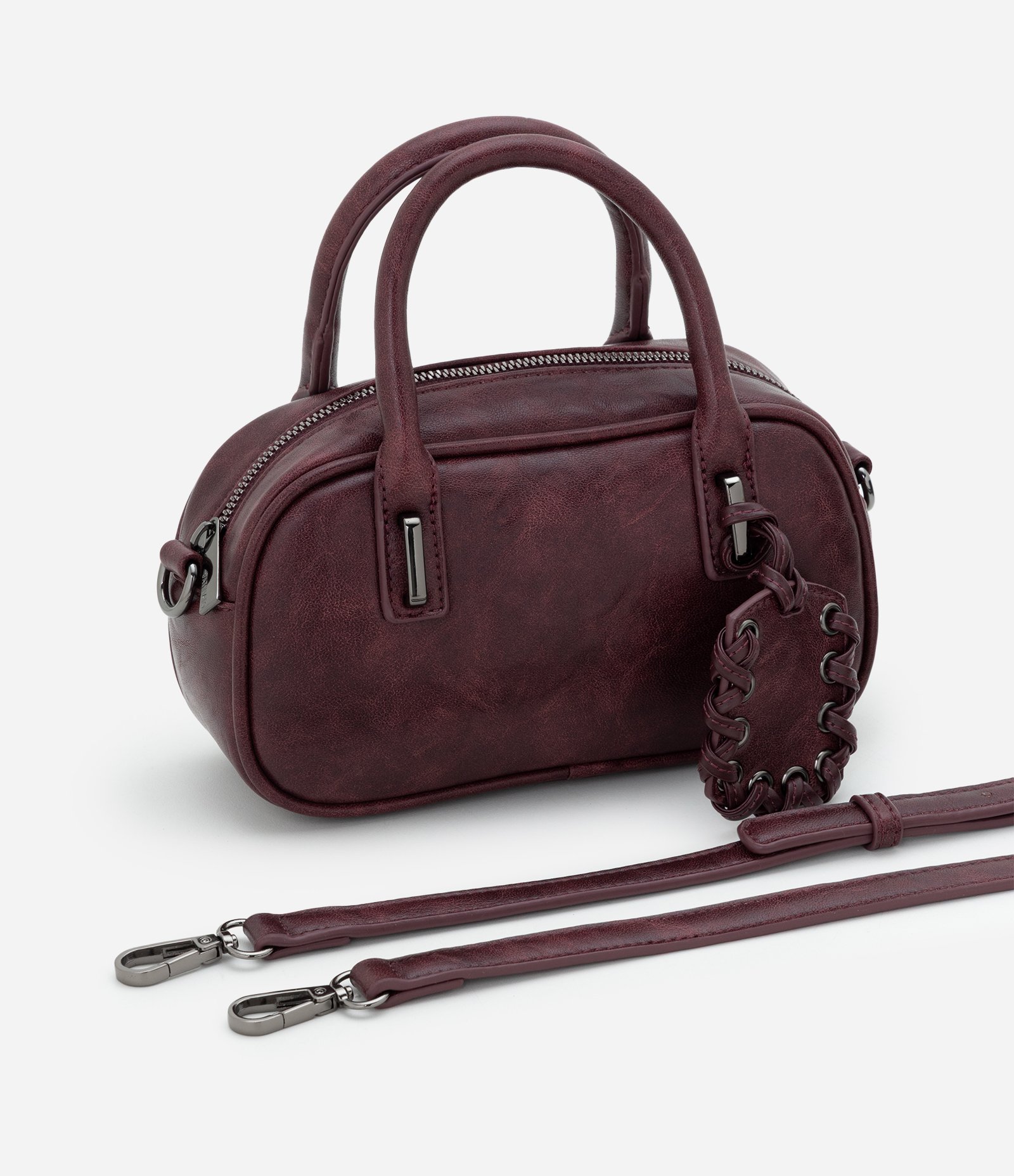 Bolsa Média em PU Estruturado com Alça Removível Vinho 6