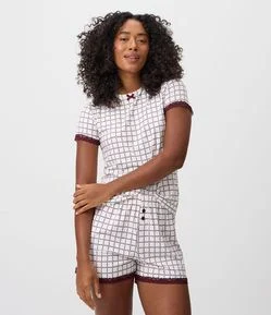 Short de Pijama em Peach Touch com Estampa Geométrica e Corações