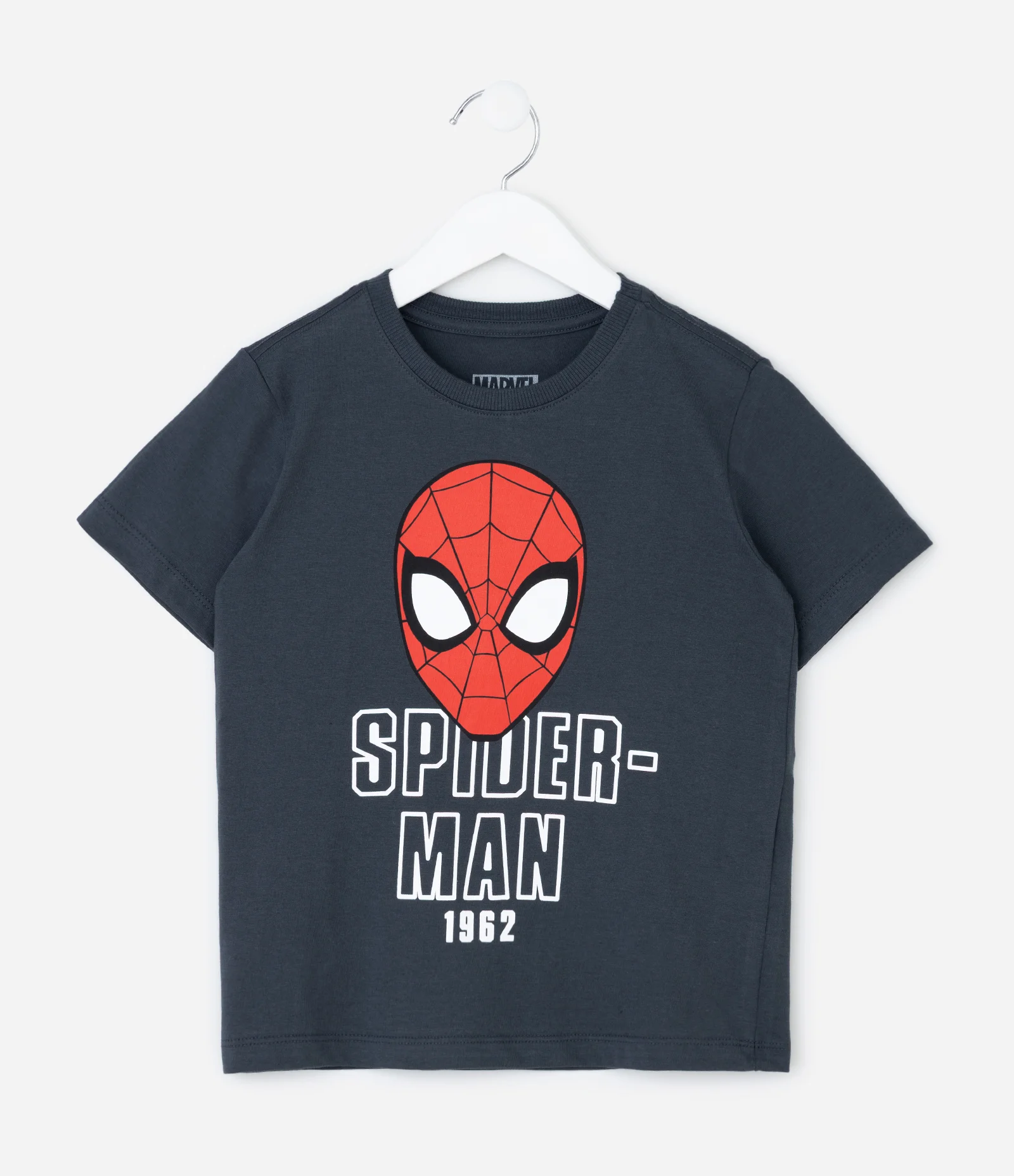 Camiseta Infantil com Estampa Spider Man 1962 – Tam 4 a 12 Anos Cinza Chumbo 1