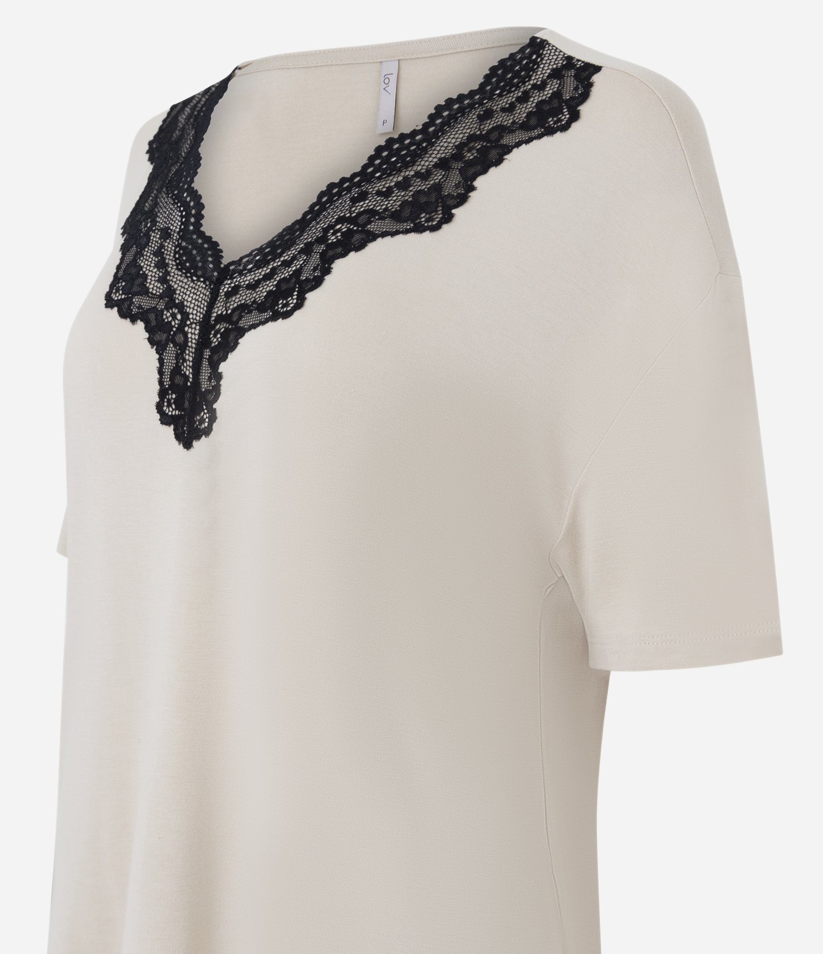 Pijama em Viscolycra com Renda na Gola Bege 2