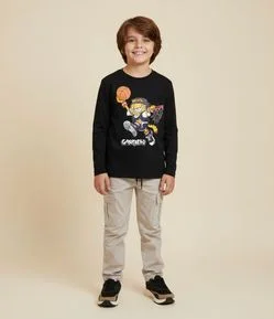 Camiseta Infantil com Estampa Garfield Basquete – Tam 5 a 14 Anos