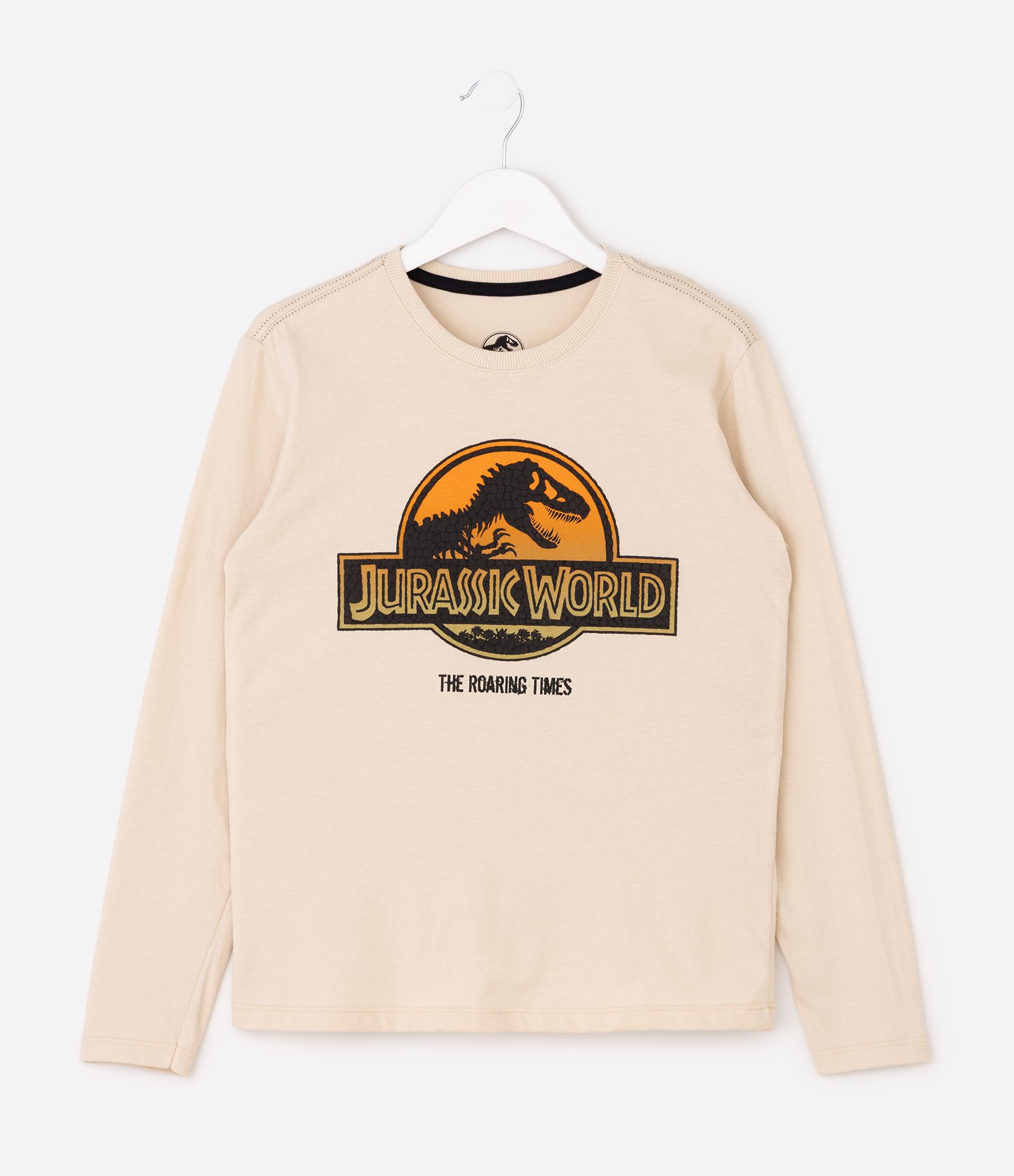 Camiseta Manga Longa Jurassic World em Relevo - Tam 5 a 14 Anos Bege 1