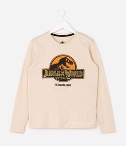 Camiseta Manga Longa Jurassic World em Relevo - Tam 5 a 14 Anos