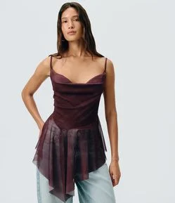 Blusa Alcinha em Tule com Barra Assimétrica