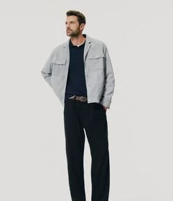 Jaqueta Regular em PU com Gola Blazer