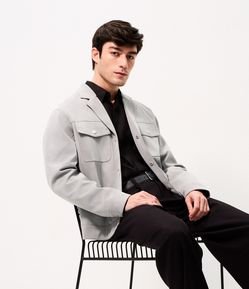 Jaqueta Sintética Efeito Camurça Gola Blazer