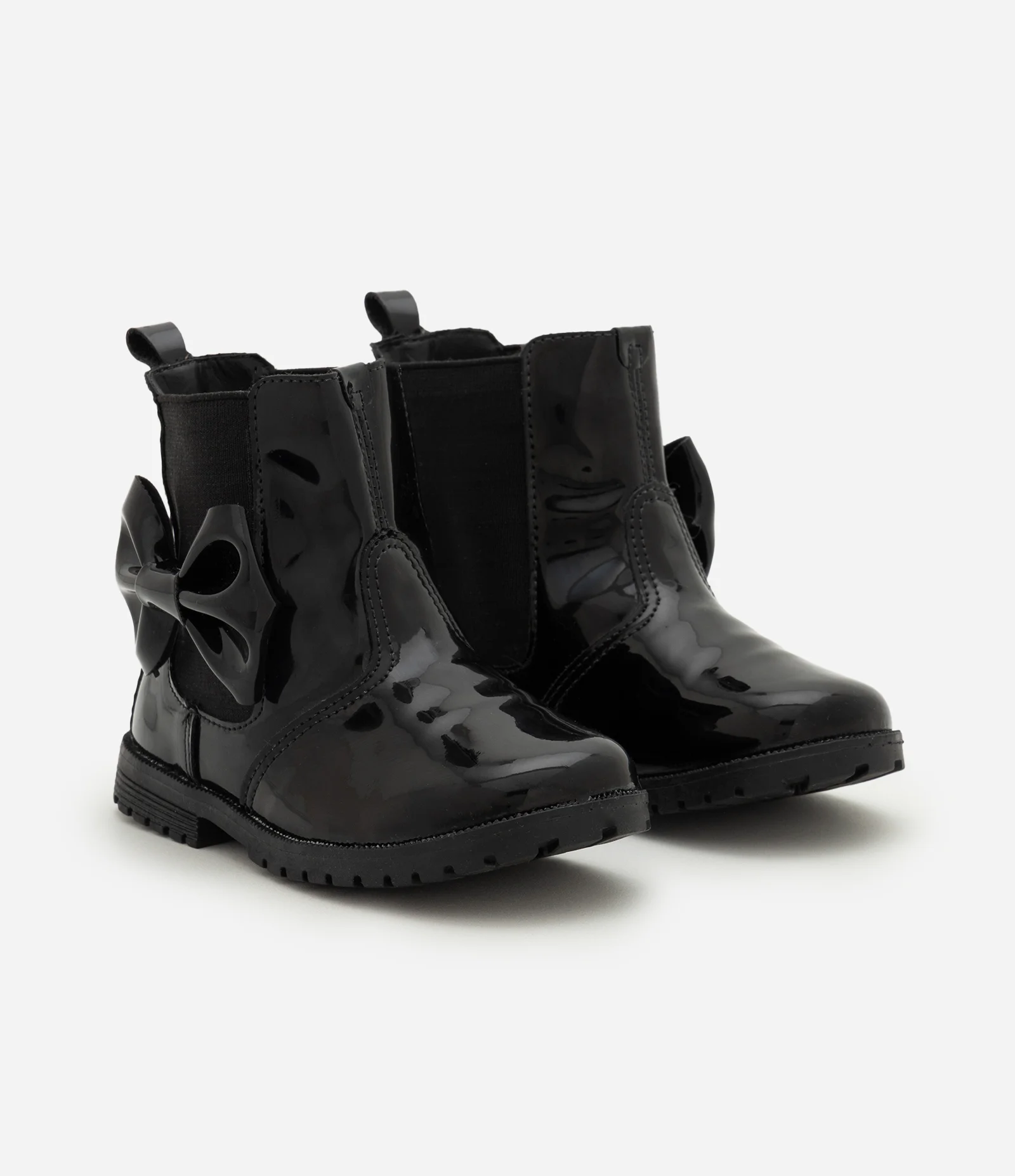 Bota Infantil Chelsea Verniz com Laço Preto 1
