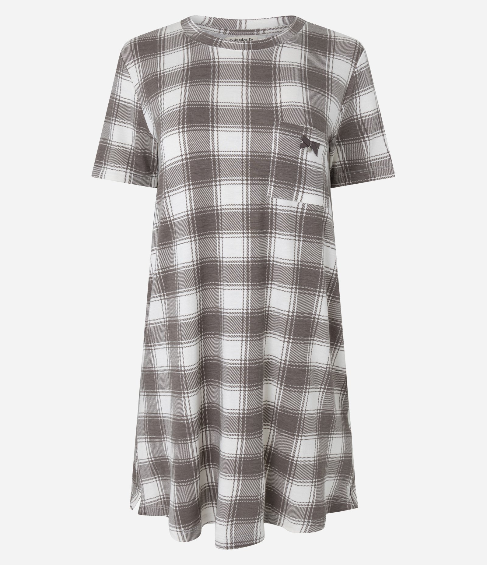 Camisola Curta em Viscolycra com Estampa Xadrez e Bolso Marrom 1
