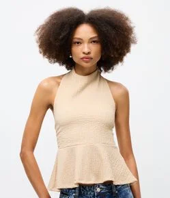 Blusa Peplum Frente Única em Viscose Texturizada