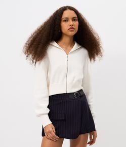 Jaqueta Cropped em Tricô com Zíper Contínuo