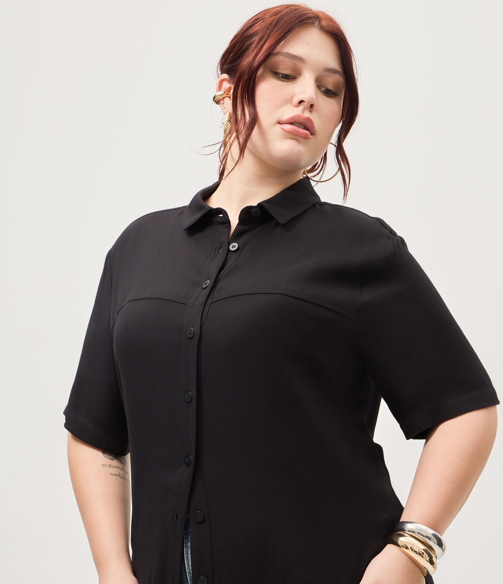 Vestido Chemise Midi Viscose Curve & Plus Size Preto 8