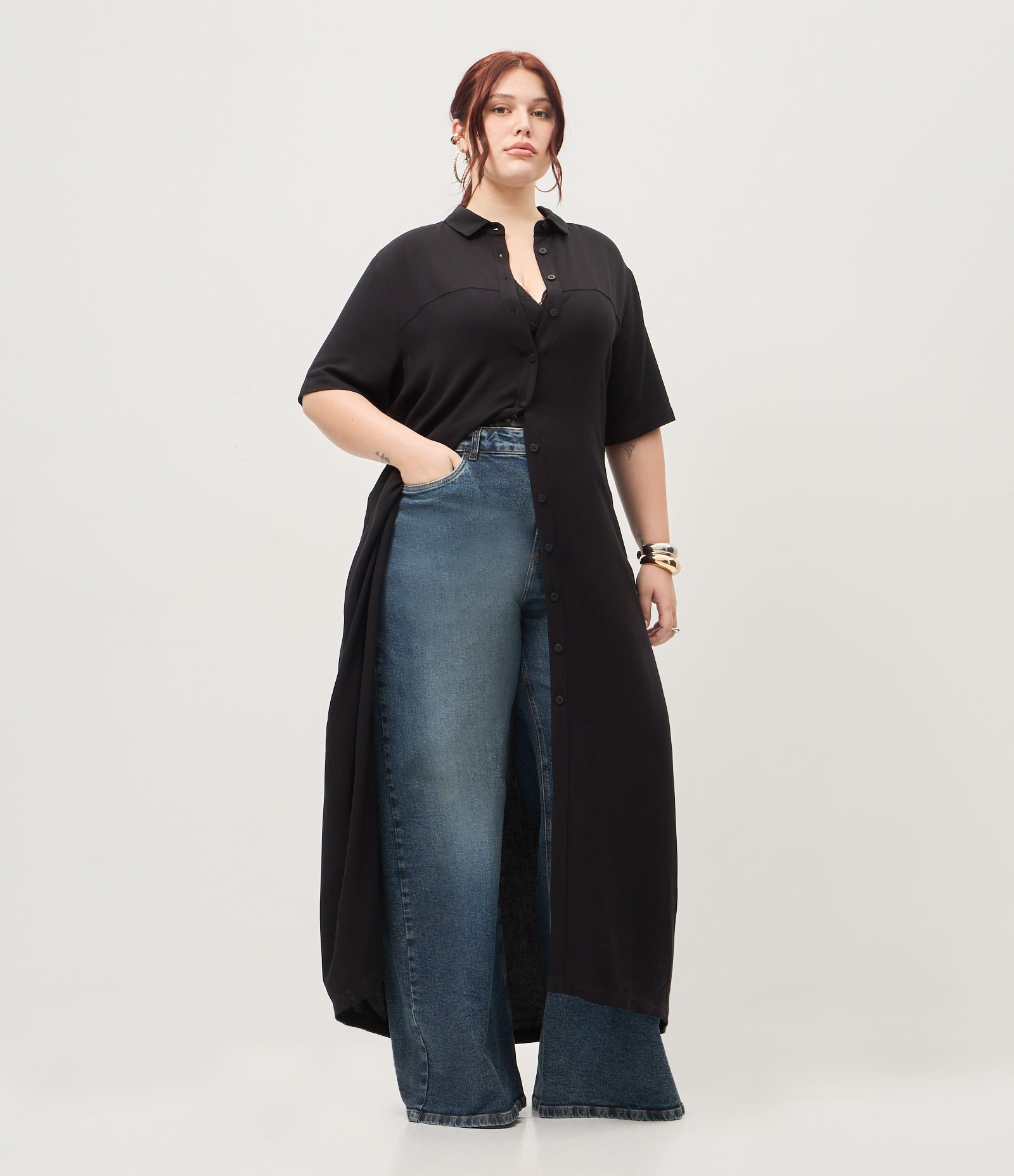 Vestido Chemise Midi Viscose Curve & Plus Size Preto 6